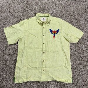 The Territory Ahead Shirt Men's Sz XL Papagayo Parrot Green Linen Short Sleeve